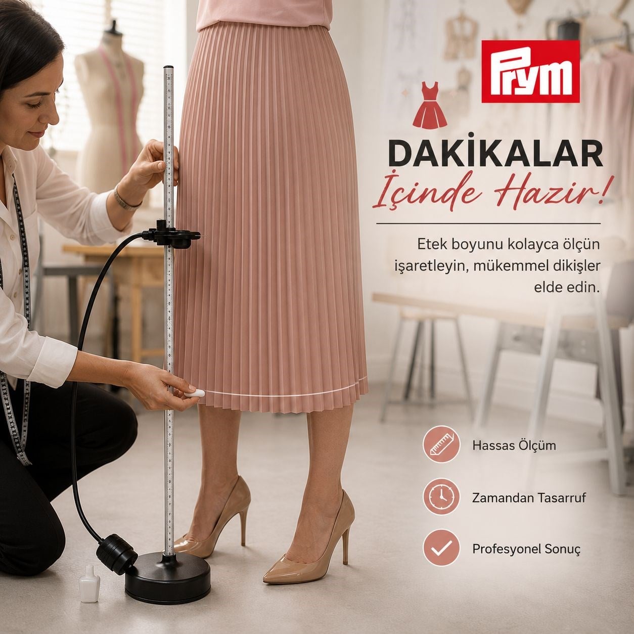PRYM Alüminyum Etek Boyu Ölçme Aleti ile Kusursuz Ölçüler