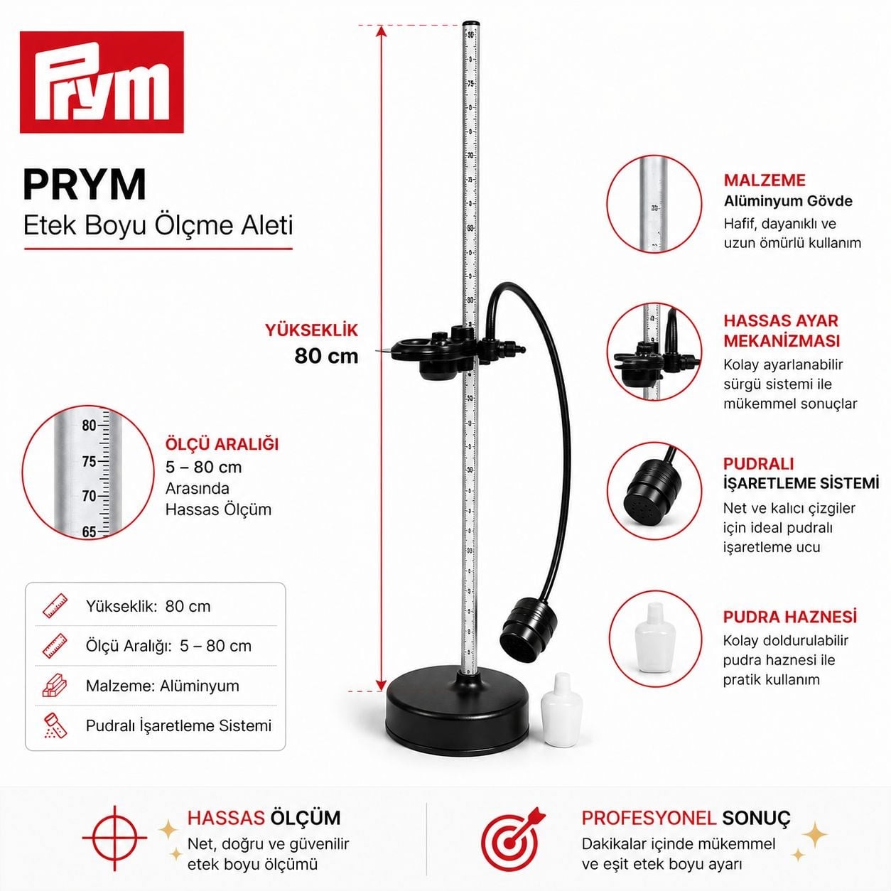 PRYM Alüminyum Etek Boyu Ölçme Aleti ile Kusursuz Ölçüler