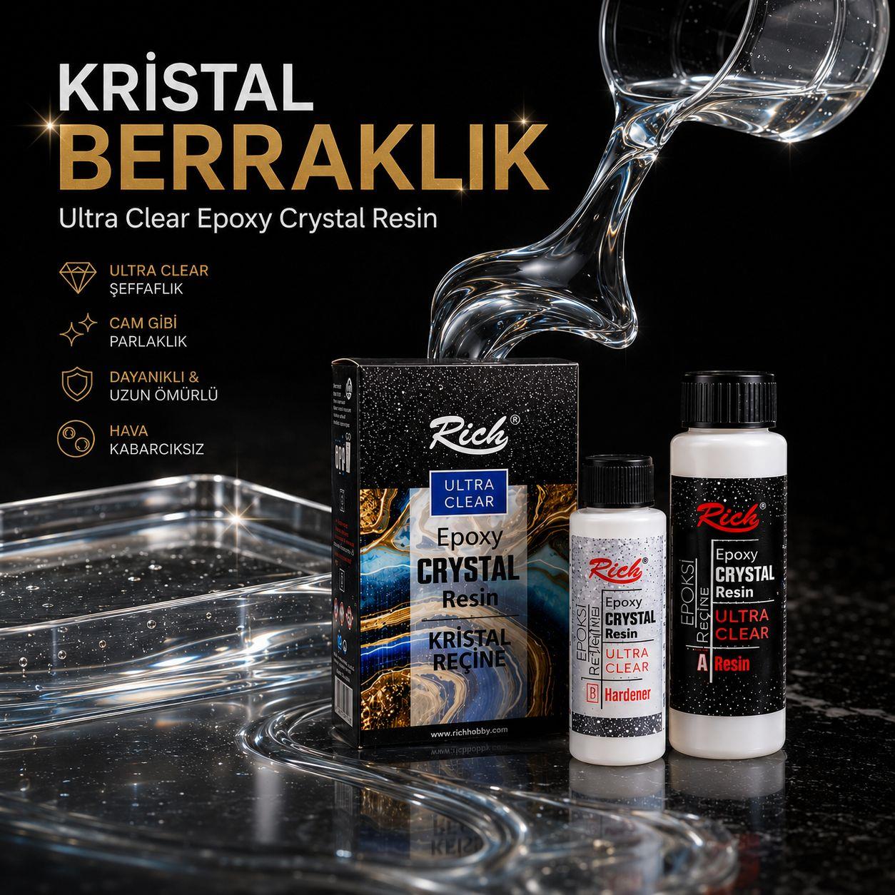 Rich Büyük Boy Epoksi Kristal Reçine - Şeffaf - 500 + 250 cc Set