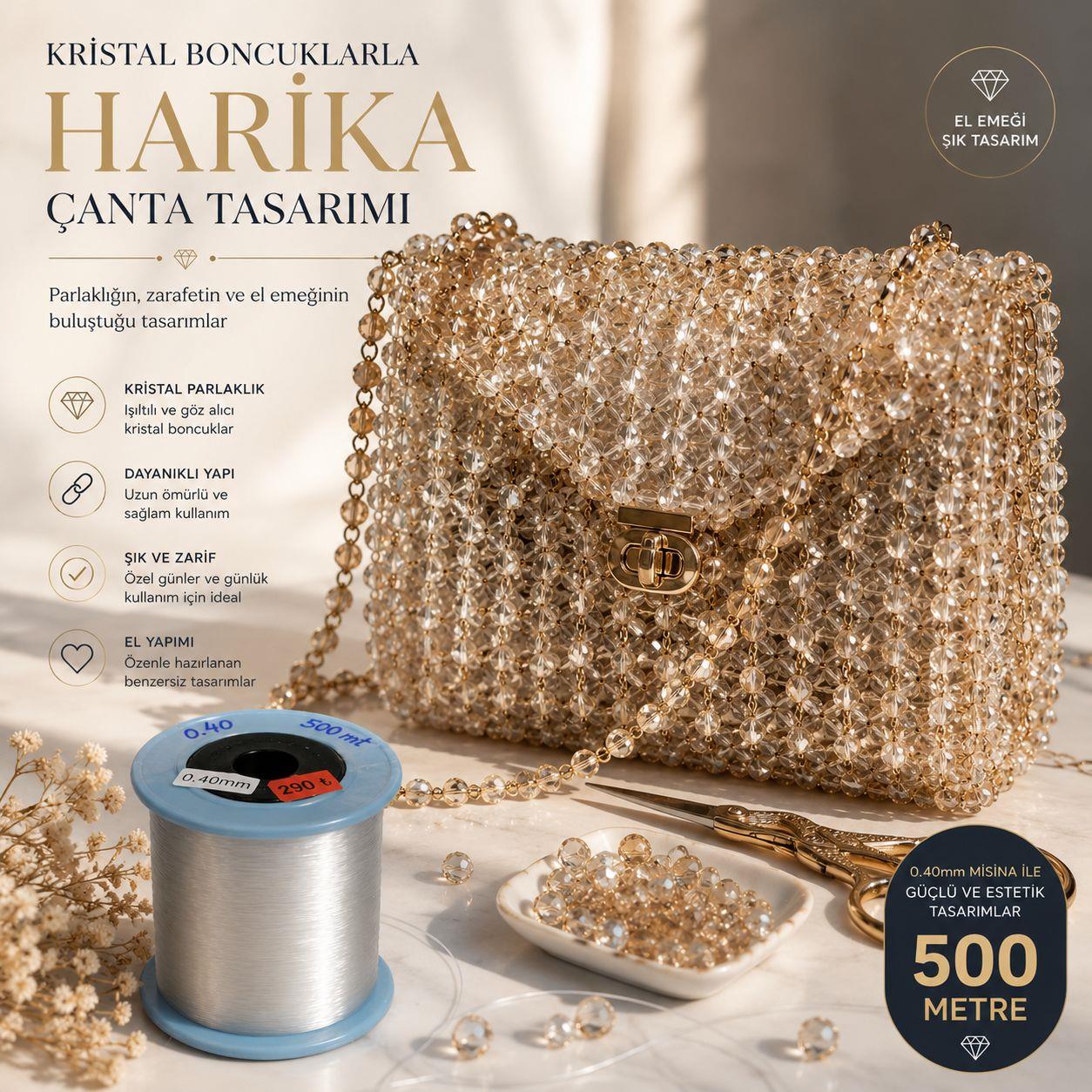 Şeffaf Misina 0.40 Çanta ve Takı Tasarımı – 500 Metre