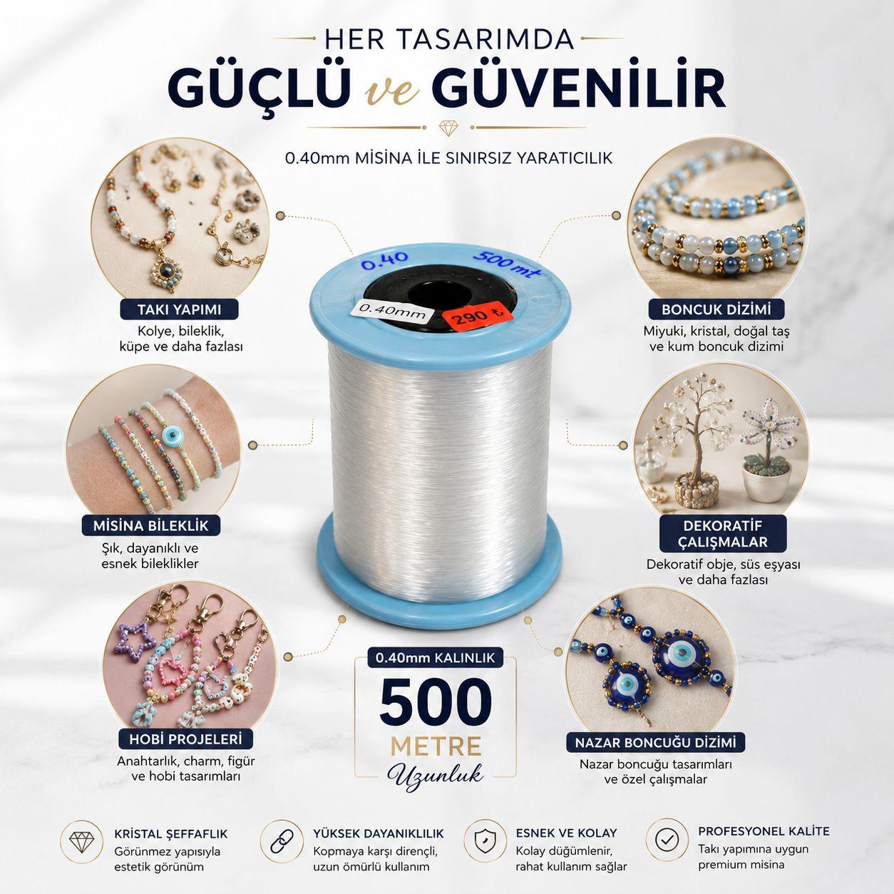 Şeffaf Misina 0.40 Çanta ve Takı Tasarımı – 500 Metre