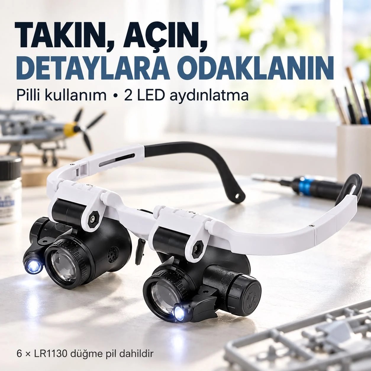 Sunup SN-22178 Pilli 2 LED Işıklı Ayarlanabilir Büyüteçli Gözlük