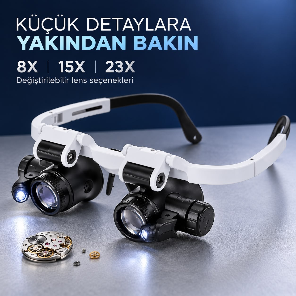 Sunup SN-22178 Pilli 2 LED Işıklı Ayarlanabilir Büyüteçli Gözlük