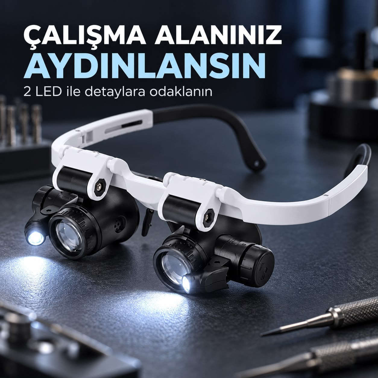 Sunup SN-22178 Pilli 2 LED Işıklı Ayarlanabilir Büyüteçli Gözlük