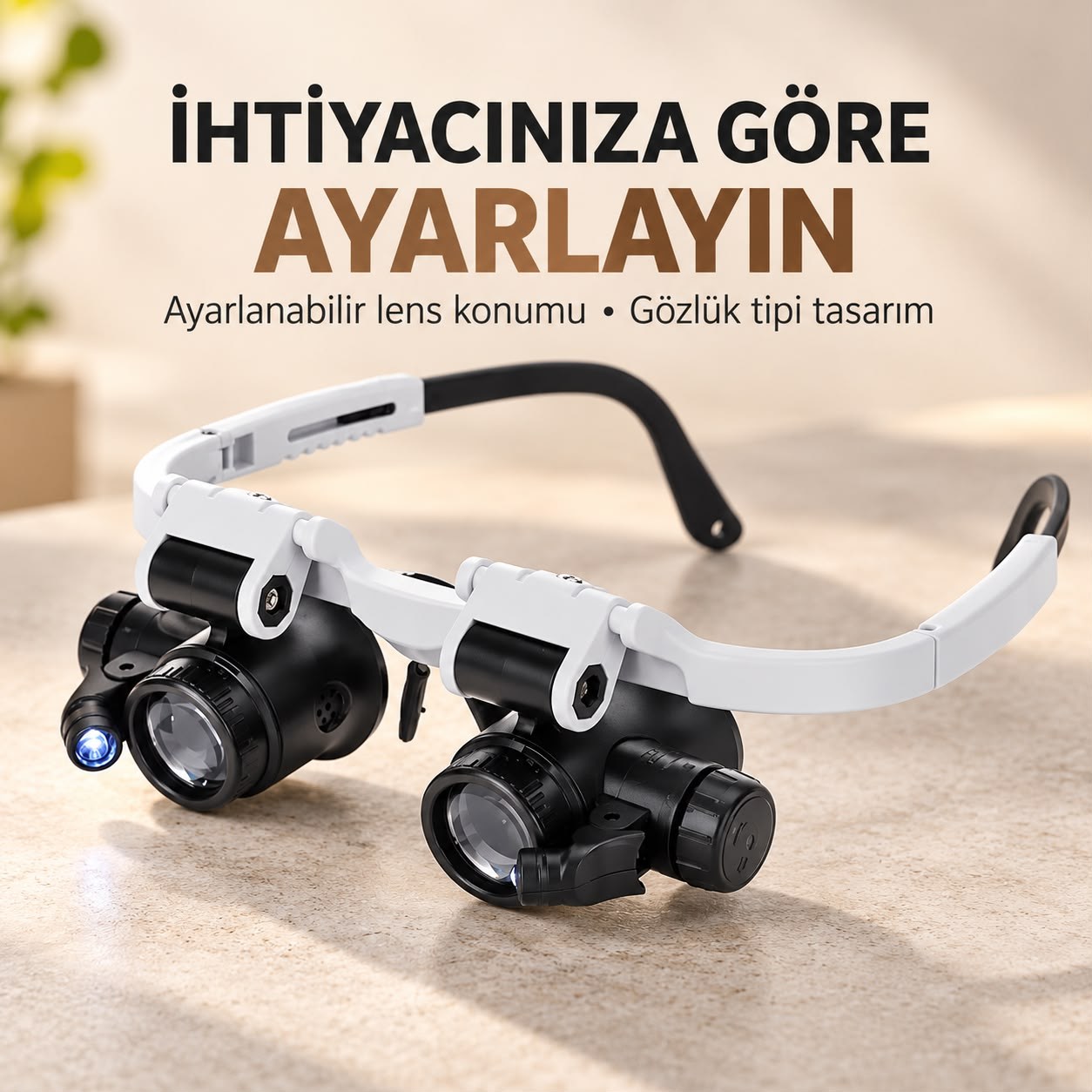 Sunup SN-22178 Pilli 2 LED Işıklı Ayarlanabilir Büyüteçli Gözlük
