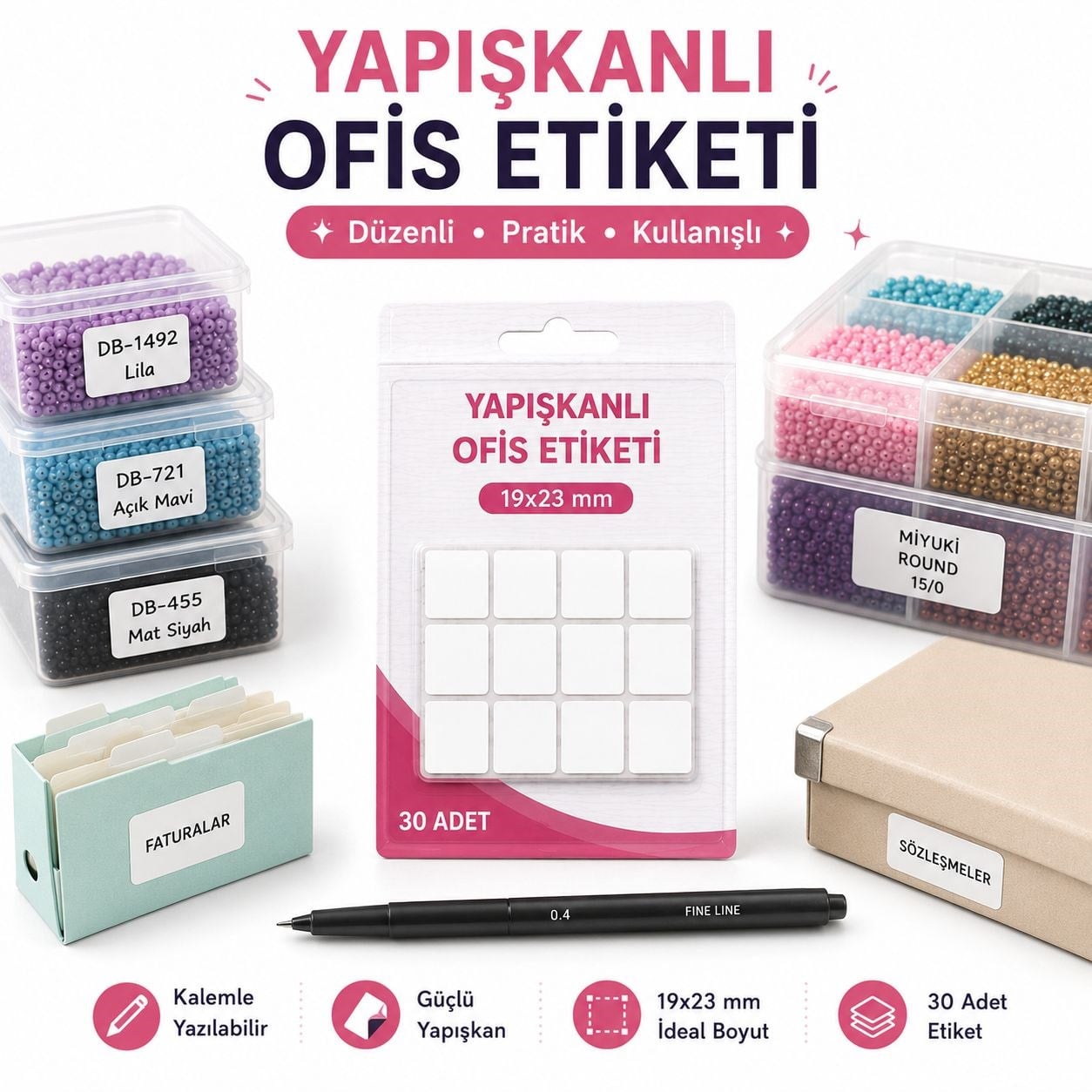 Yapışkanlı Ofis Etiketi – 19x23 mm | 30 Adet