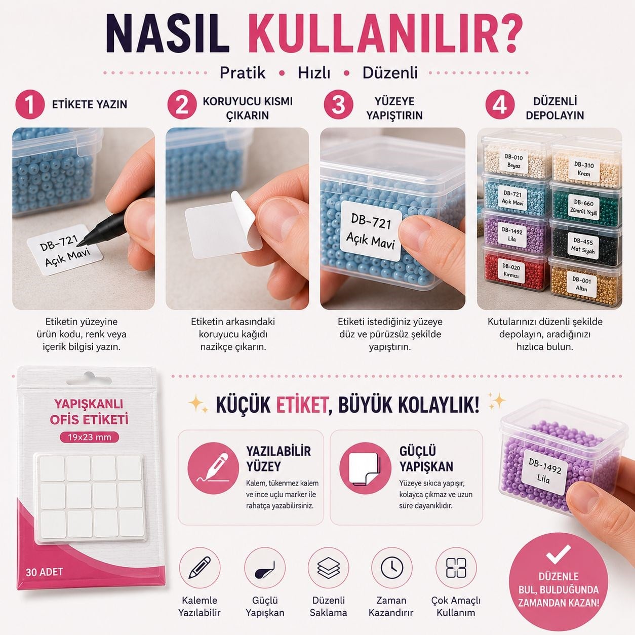 Yapışkanlı Ofis Etiketi – 19x23 mm | 30 Adet
