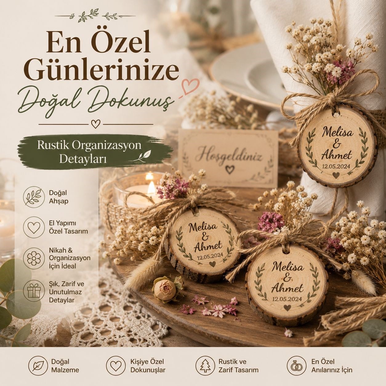 Yuvarlak Kesim Ahşap Halka - Dekoratif Ahşap Stand