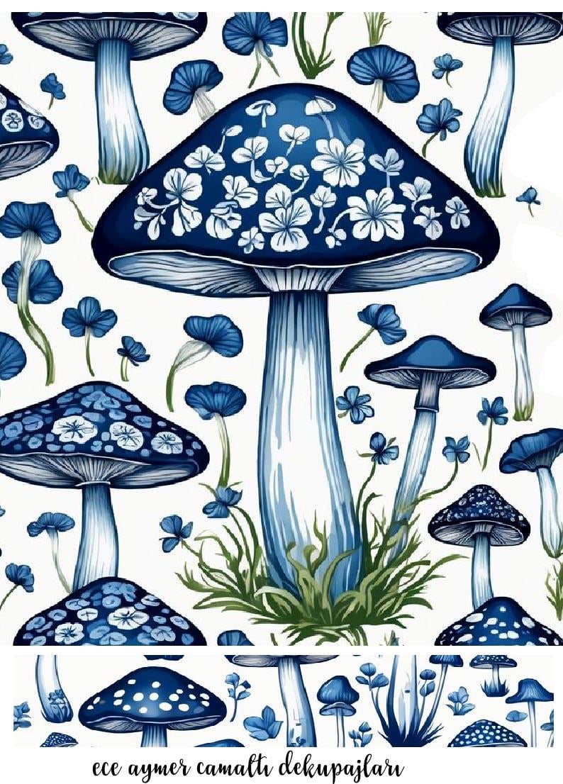  MAVİ MANTAR CAM ALTI DEKUPAJ NO:111