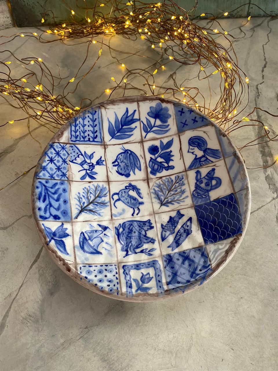 ÇİNİ BOYAMA TABAK TAVŞANLI BALIKLI