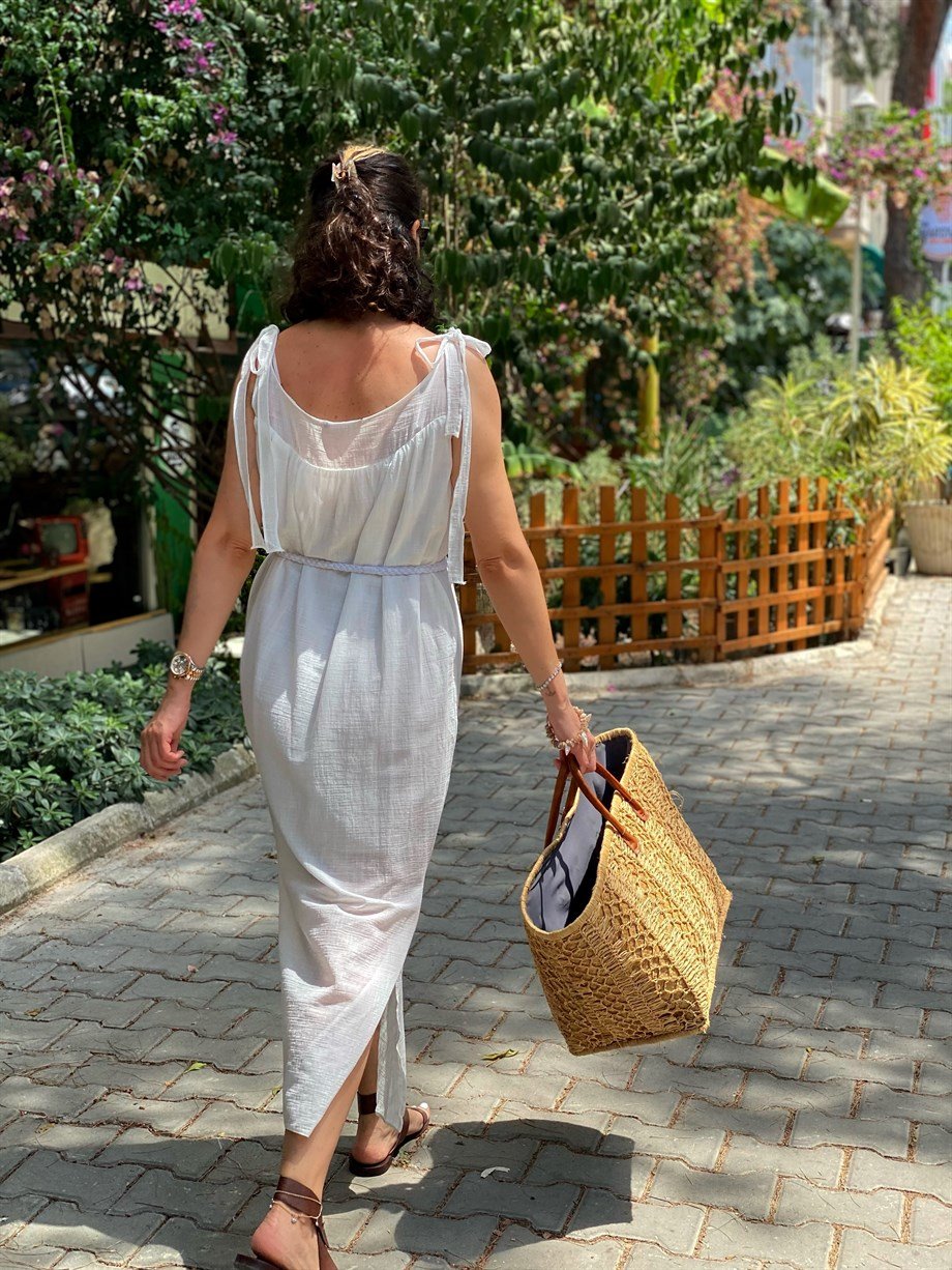 Beyaz Keten Bodrum Elbise