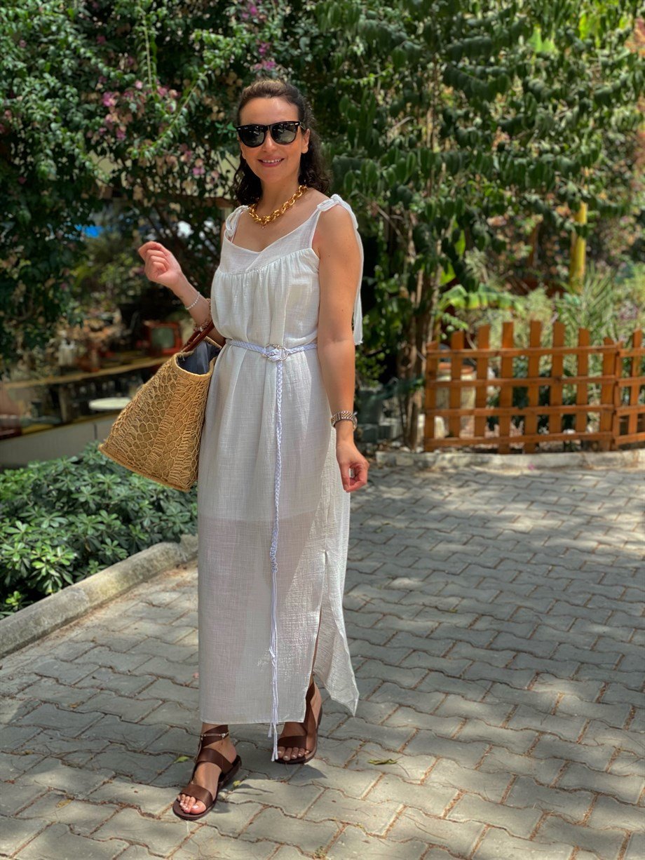 Beyaz Keten Bodrum Elbise