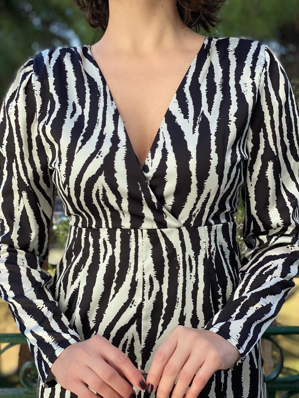 DESENLİ ZEBRA SATEN ELBİSE