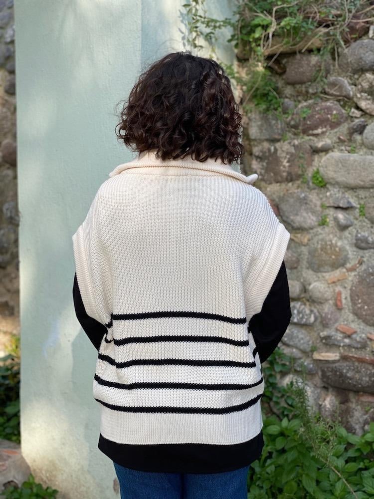FERMUARLI ÇİZGİLİ SÜVETER