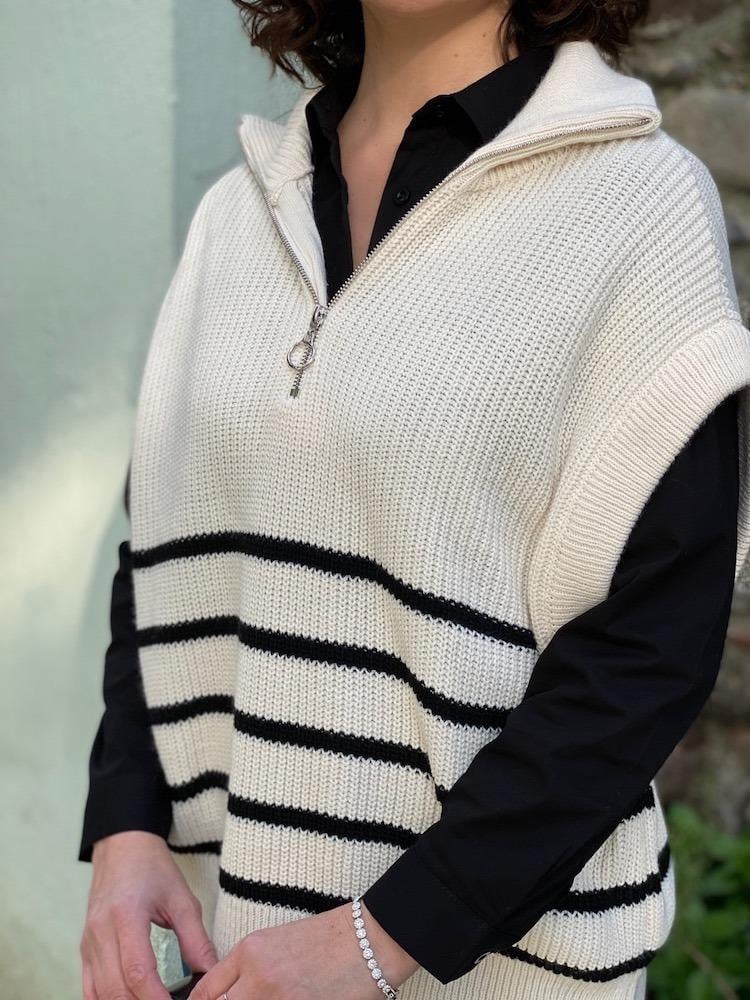 FERMUARLI ÇİZGİLİ SÜVETER