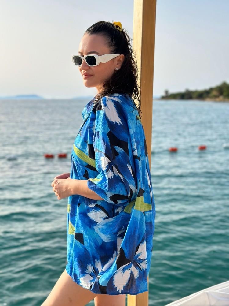 İRİ ÇİÇEK DESENLİ OVERSIZE GÖMLEK