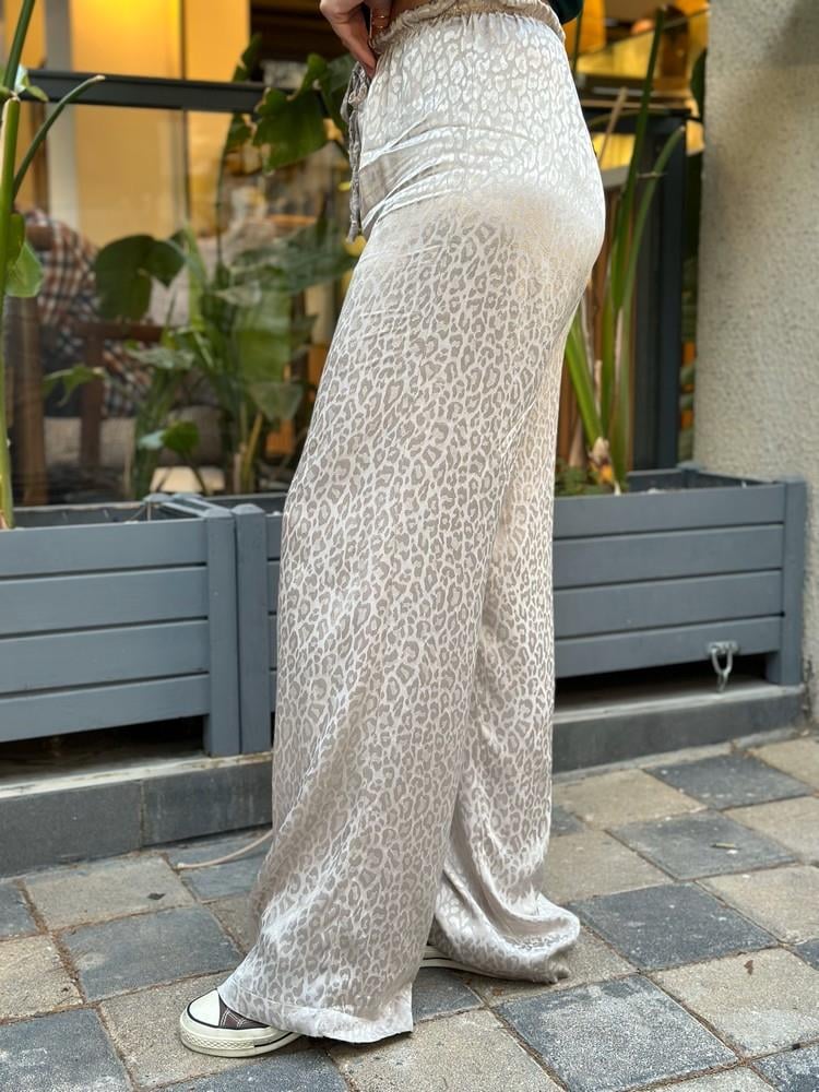 LEOPAR DESEN LASTİKLİ JAKARLI PANTOLON