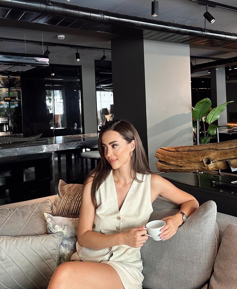 NATURAL DOKU KETEN YELEK ŞORT TAKIM