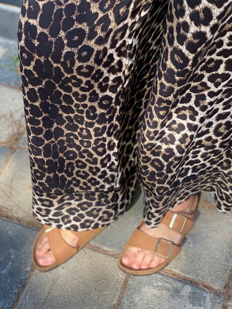 SİYAH BELİ LASTİKLİ LEOPAR BOL PAÇA PANTOLON