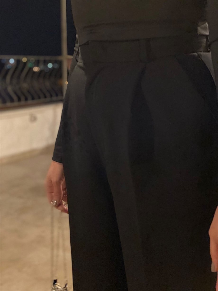 SİYAH KREP YÜKSEK BEL KUMAŞ PANTOLON