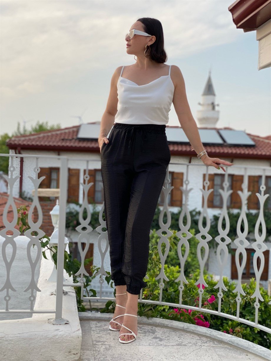 SİYAH PARLAK ŞALVAR PANTOLON