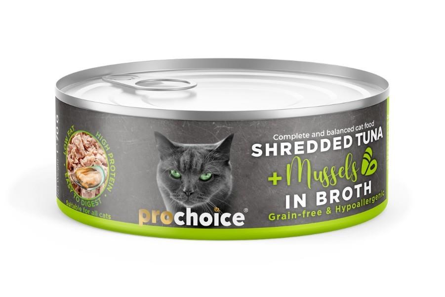 ProChoice Deluxe Shredded Ton Balıklı ve Midyeli  Kedi Konservesi 12x70 gr