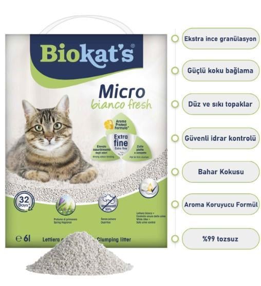 Biokats Bianco Mikro Fresh Bentonit Kedi Kumu 6 Kg