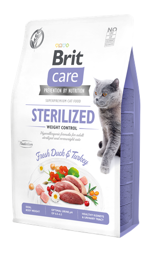 Brit Care Kilo Kontrolü İhtiyacı Olan Kısırlaştırılmış Kediler İçin, Tahılsız, Hipoalerjenik, Taze Ördek Etli Ve Hindi Etli Kuru Mama 2 kg