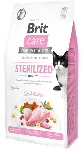 Brit Care Kısırlaştırılmış Hassas Kediler İçin, Tahılsız, Hipoalerjenik Taze Tavşan Etli Kuru Mama 2 kg