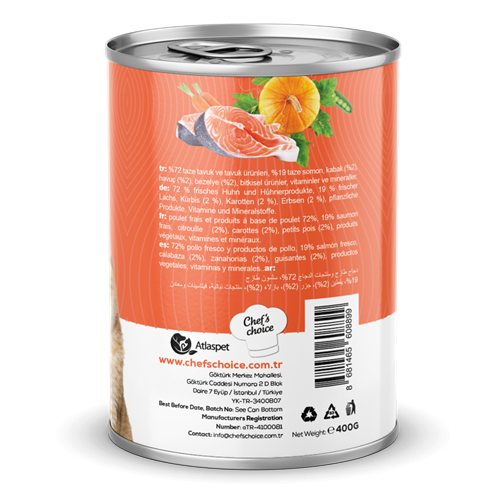 Chefs Choice Yetişkin Kediler İçin, Tahılsız, Hipoalerjenik, Somon Balıklı Ve Balkabaklı Ezme 12x400 gr