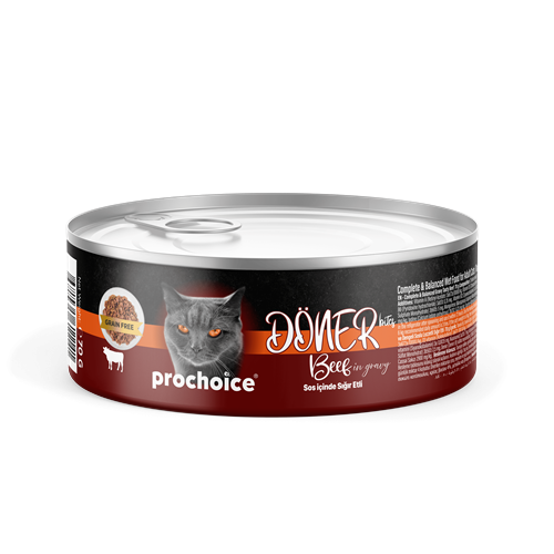 Prochoice Döner Beef, Sos İçinde Sığır Etli Tam & Dengeli Yetişkin Kedi Konservesi 12x70 gr