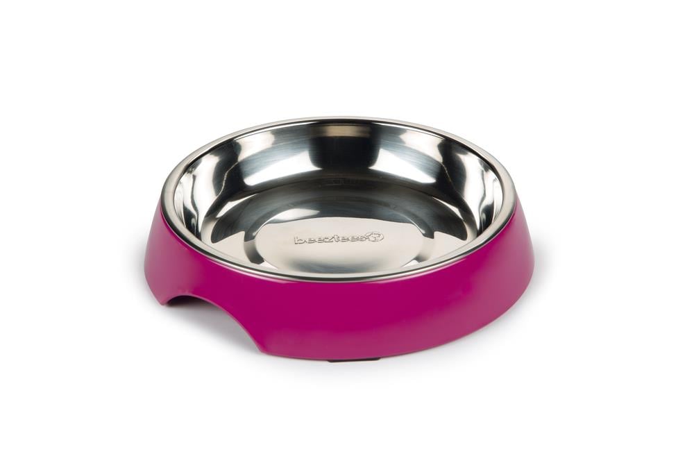 Beeztees Kedi Mama Su Kabı, Paslanmaz Çelik, Pembe, 18,5cm, 420ml