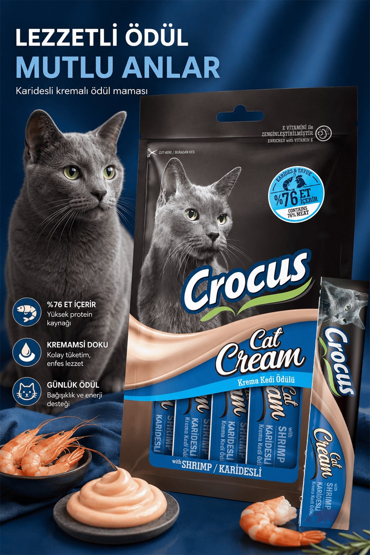 Crocus Karidesli Krema Kedi Ödülü 4x15gr