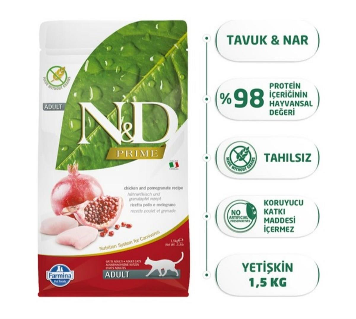 N&D Tahılsız Tavuk Ve Narl Yetişkin Kedi Maması 1,5 Kg
