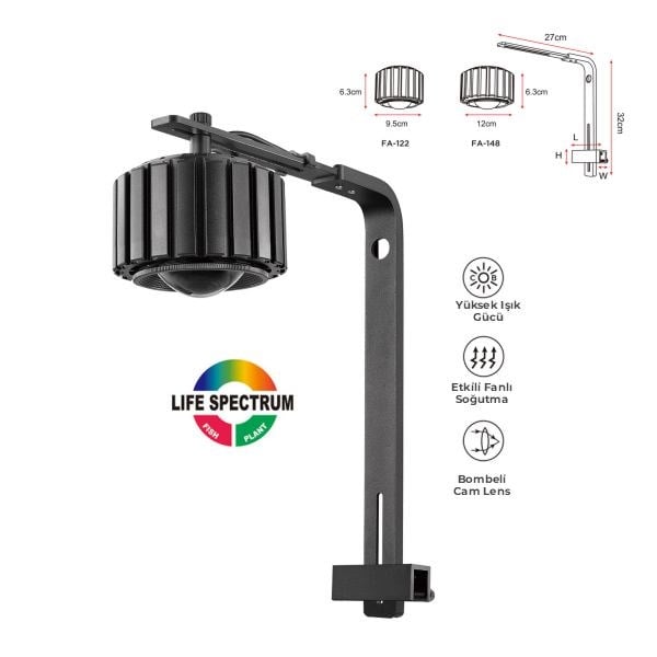 Coco 48W Askı Fanlı Led Akvaryum Aydınlatma 120x63 Mm