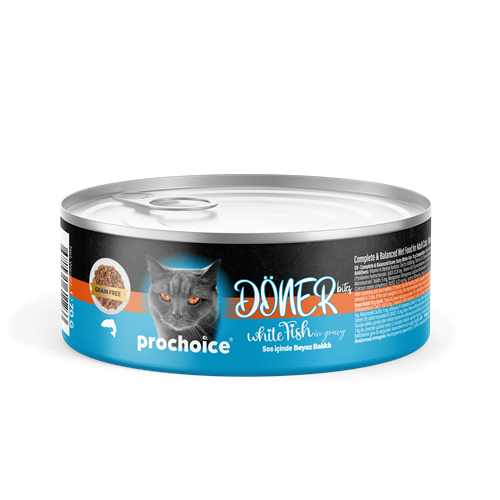 Prochoice Döner White Fish, Sos İçinde Beyaz Balıklı Tam & Dengeli Yetişkin Kedi Konservesi 12x70 gr