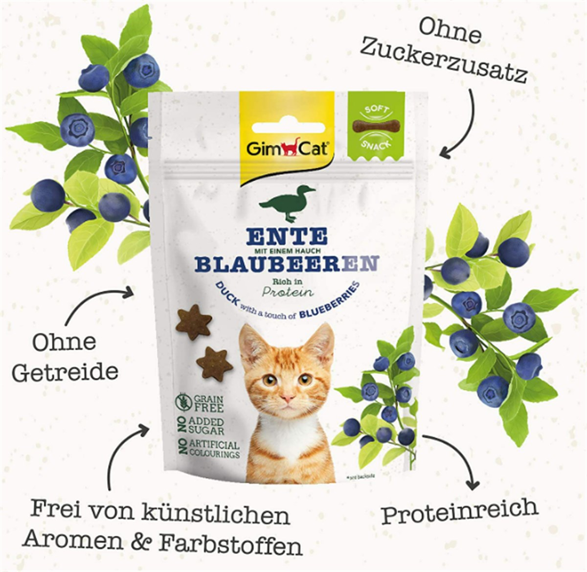 Gimcat Soft Snacks Duck & Blueberry Tahılsız Kedi Ödülü 60 Gr