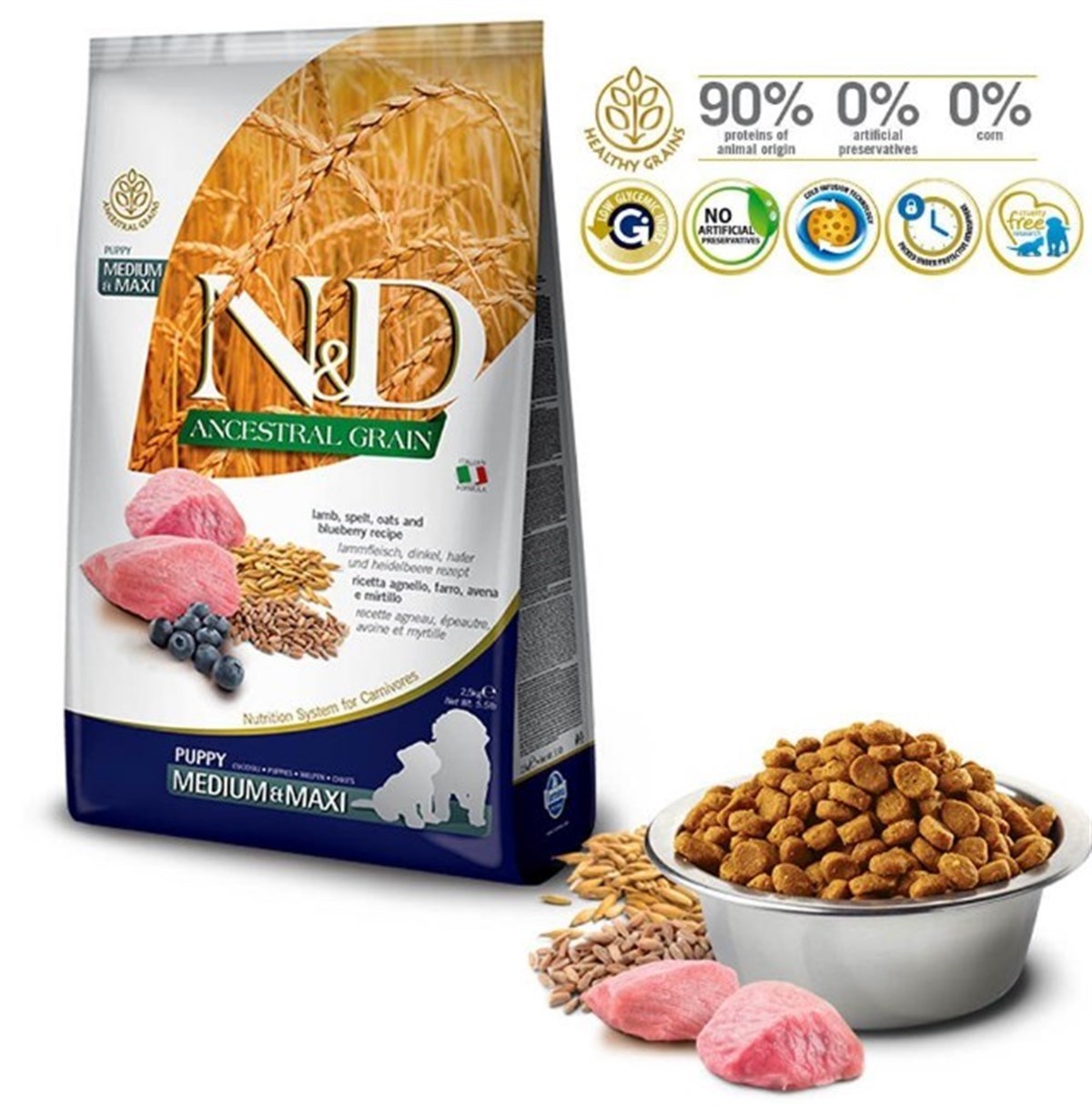 N&D Low Kuzu Yaban Mersin Orta Büyük Irk Yavru Köpek Maması 2,5 Kg