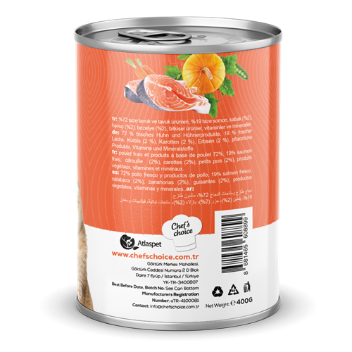 Chefs Choice Yetişkin Kediler İçin, Tahılsız, Hipoalerjenik, Somon Balıklı Ve Balkabaklı Ezme 12x400 gr