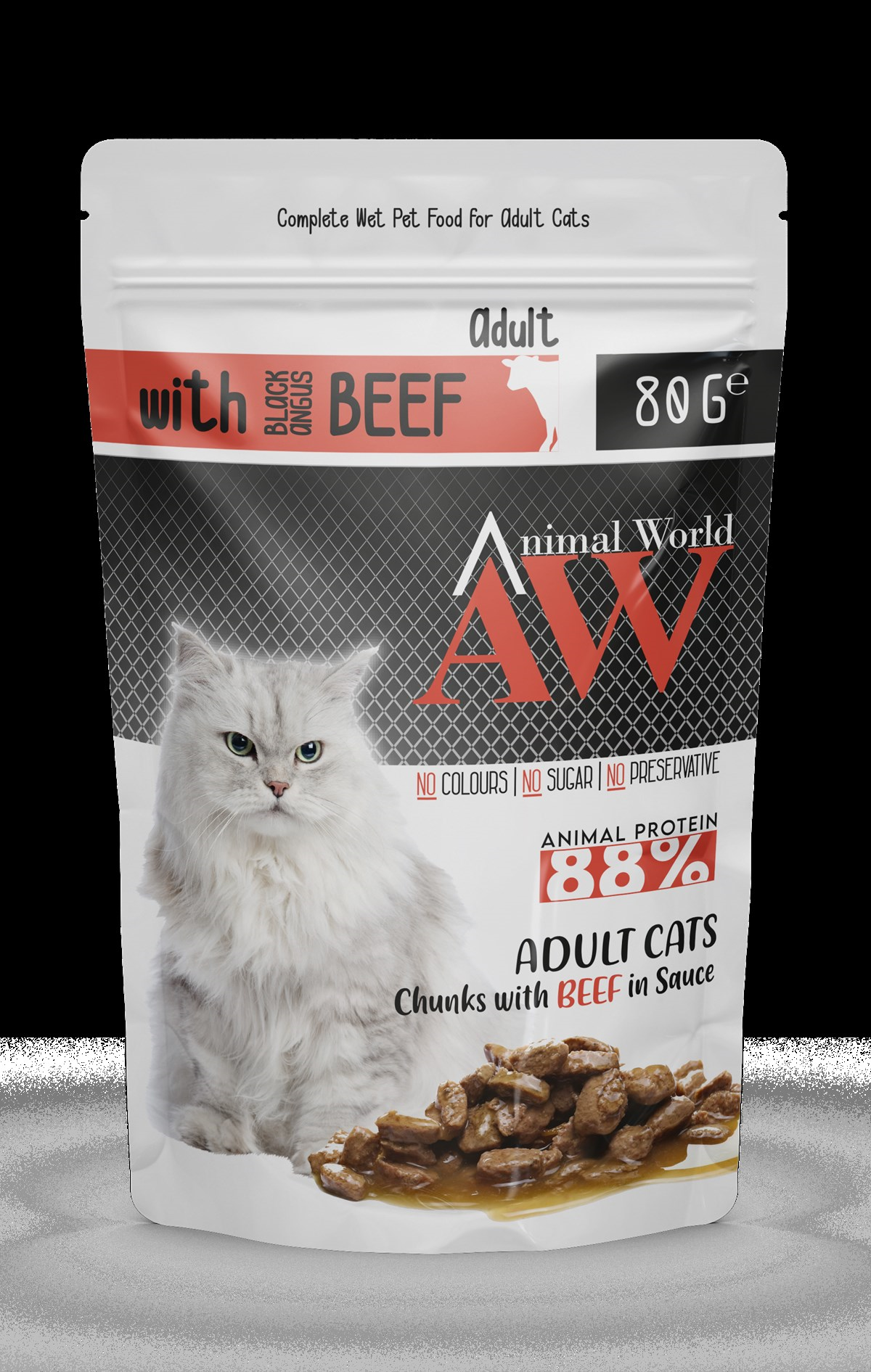 Animal World Soslu Sığır Etli Yetişkin Kedi Konservesi 80 gr