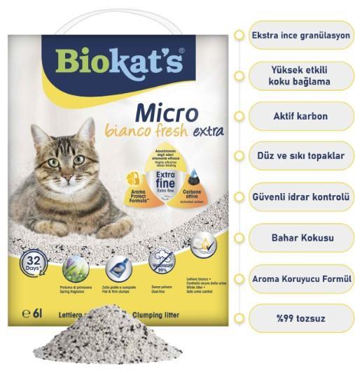 Biokats Bianco Mikro Fresh Extra Bentonit Kedi Kumu 6 Kg