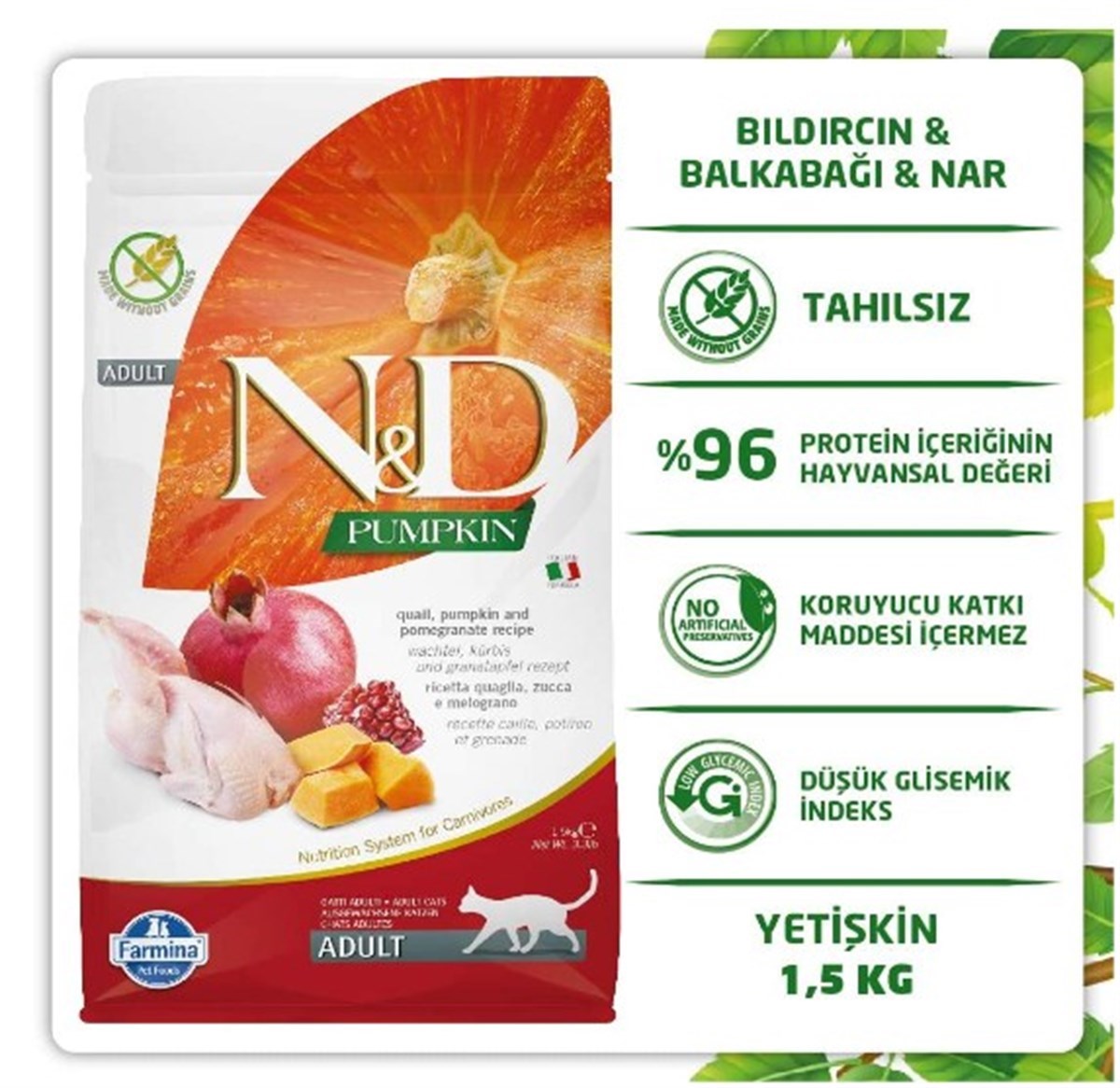 N&D Pumpkin Bıldırcın & Nar Kedi Maması 1,5 Kg