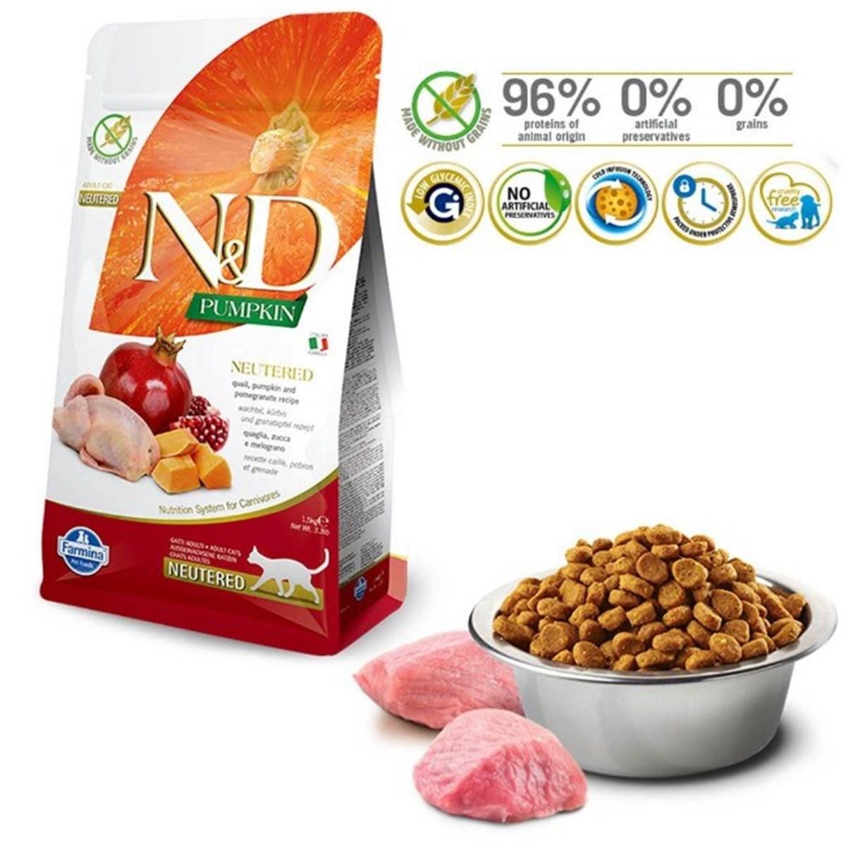 N&D Pumpkin Bıldırcın & Nar Neutered Kedi Maması 1,5 Kg