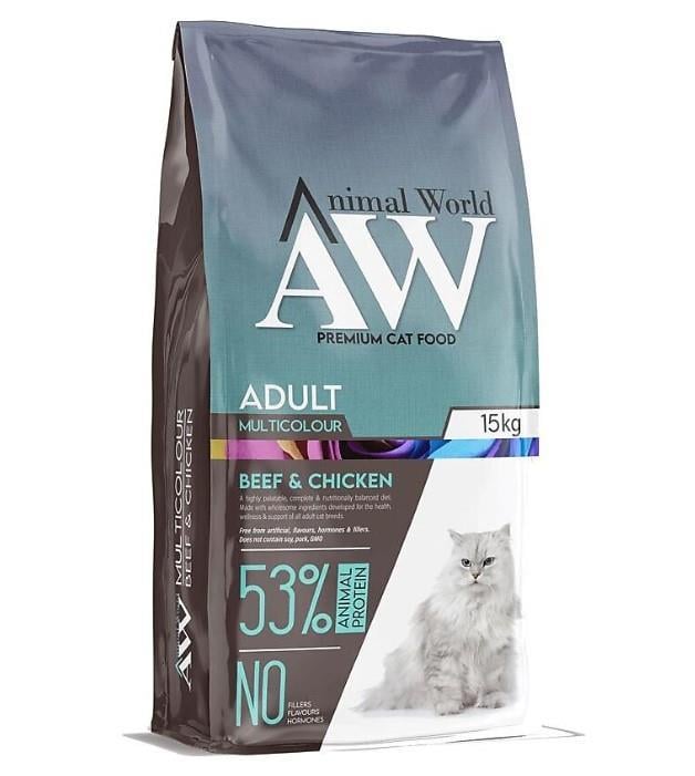 Animal World Beef & Chicken Yetişkin Kedi Maması 15 kg