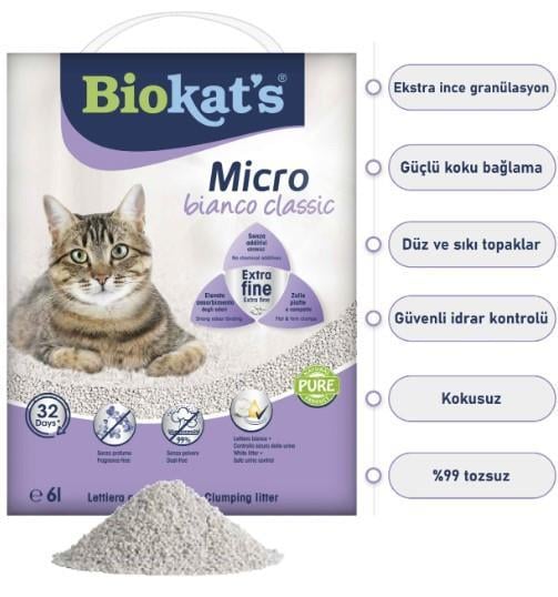 Biokats Bianco Mikro Classic Bentonit Kedi Kumu 6 Kg