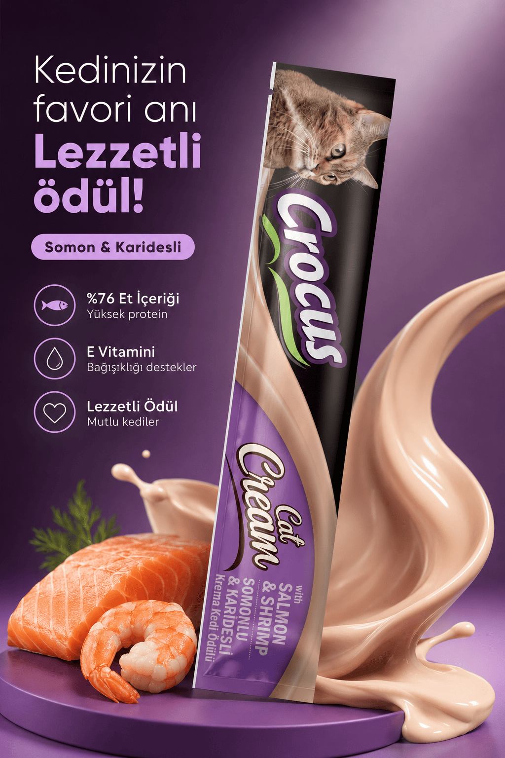 Crocus Somonlu Ve Karidesli Krema Kedi Ödülü 4x15g