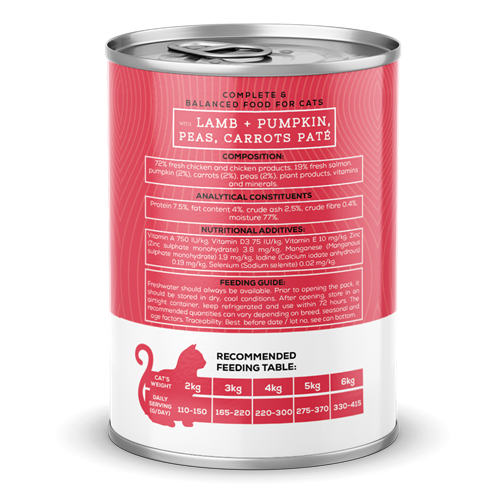 Chefs Choice Yetişkin Kediler İçin, Tahılsız, Hipoalerjenik, Kuzu Etli, Balkabaklı, Bezelyeli Ve Havuçlu Ezme 12x400 gr