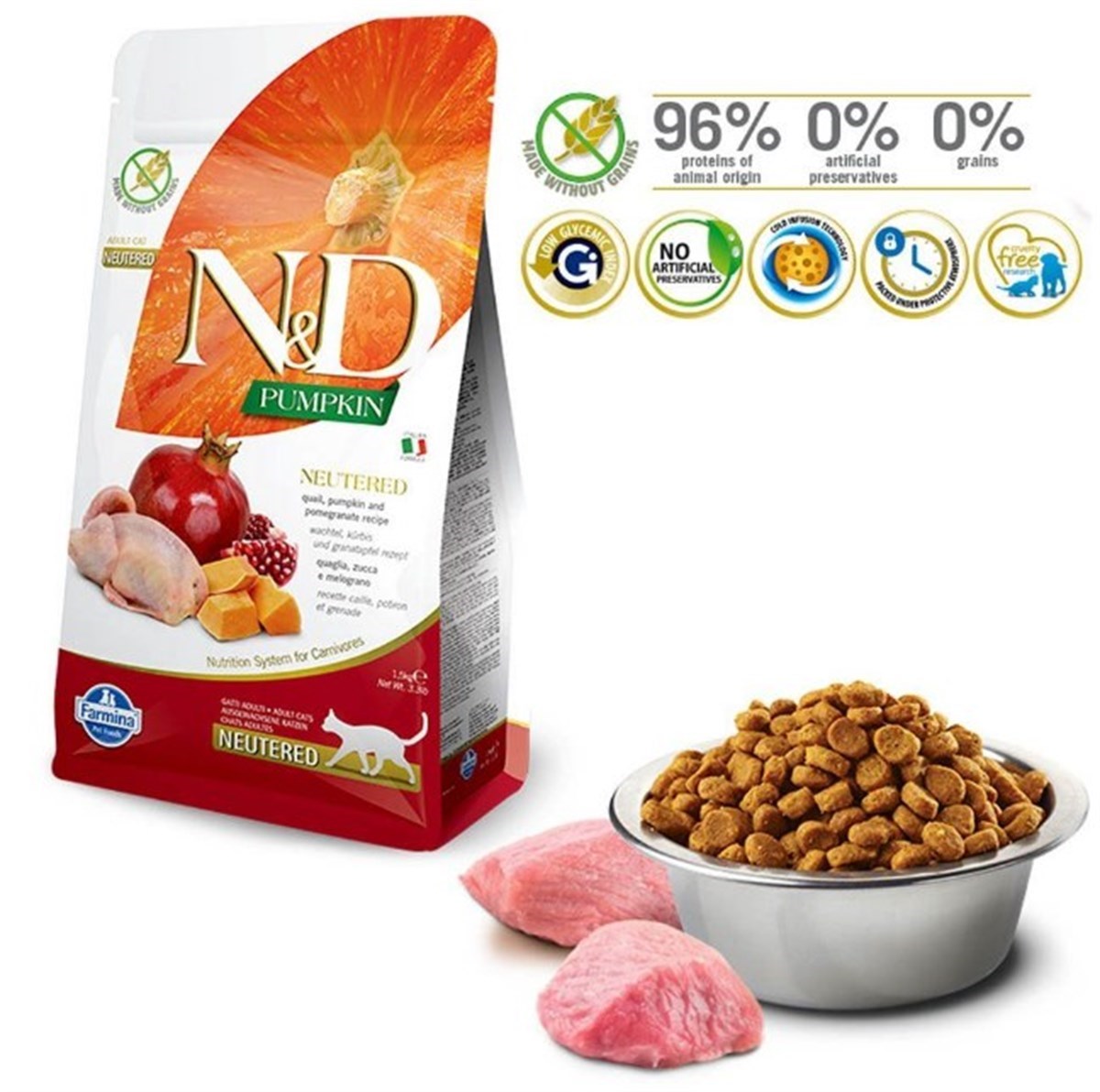 N&D Pumpkin Bıldırcın & Nar Neutered Kedi Maması 1,5 Kg