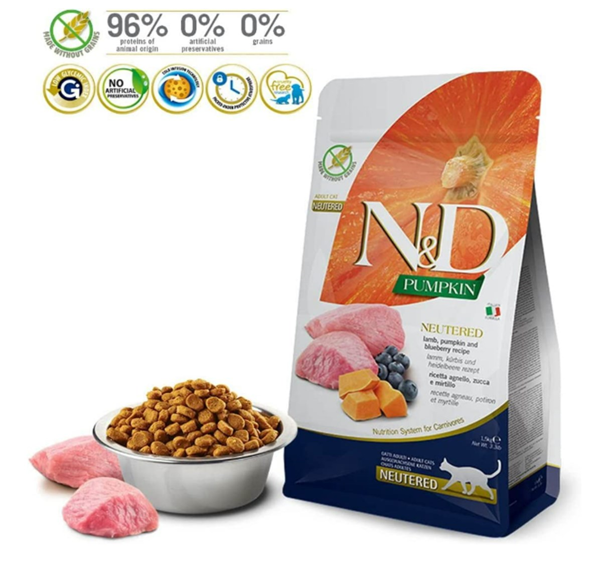 N&D Pumpkin Kuzu Yaban Mersini Kısırlaştırılmış Kedi Maması 1,5 Kg
