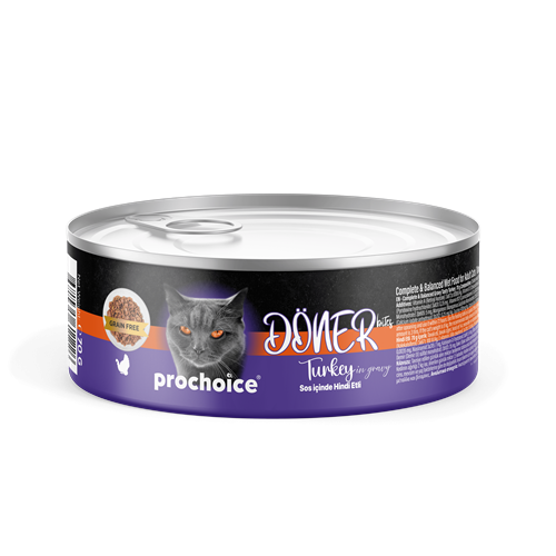 Prochoice Döner Turkey, Sos İçinde Hindi Etli Tam & Dengeli Yetişkin Kedi Konservesi 12x70 gr